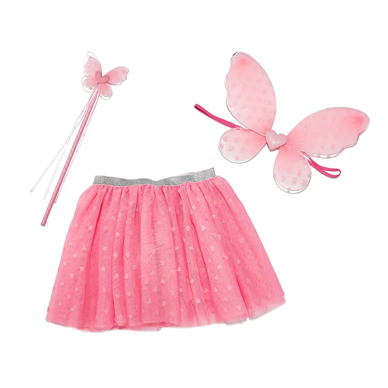Fluffy tulle skirt Short Princess skirt + Butterfly fairy wings+  Fairy stick set tutu performance costume tutu set for girls