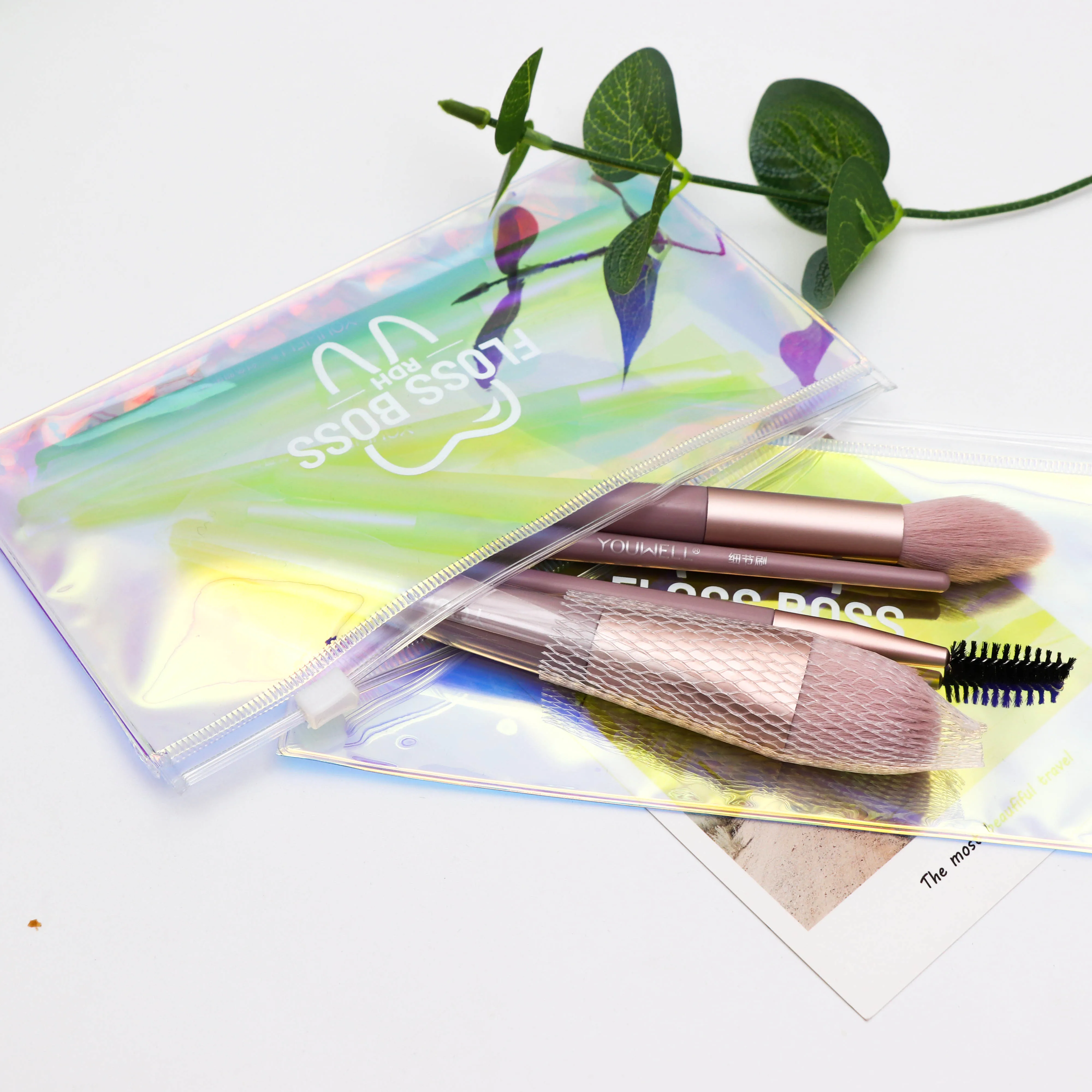 Custom Print Logo Fashion Holographic Pvc Zipper Bag Makeup Cosmetic Bag Laser Ziplock Pouch