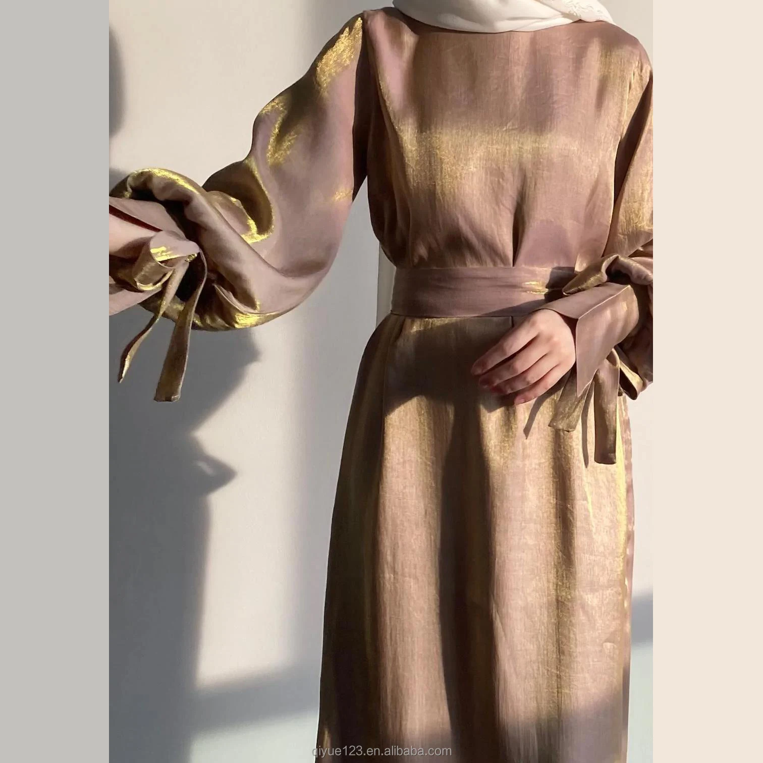 Индивидуальное платье до щиколотки однотонное скромное Telekung Kebaya Malaysia Muslimah блестящая модная Абая