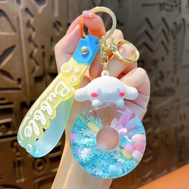 Donut Kitty Keychain Acrylic Quicksand Bottle Cartoon Figure The Bell Cute Backpack Pendant