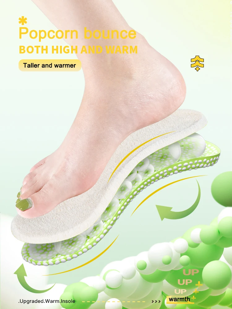 PU popcorn warm keeping and height increase insoles for men and women height increase plush cotton Martin boots inserts