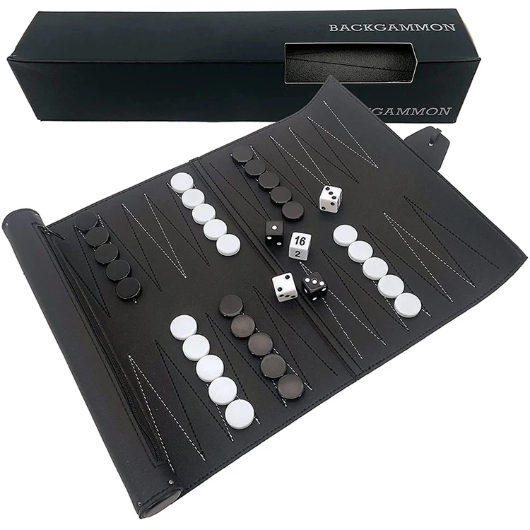 Ready Stock Luxury Roll Up Backgammon Chess PU Leather Backgammon Board Game Set