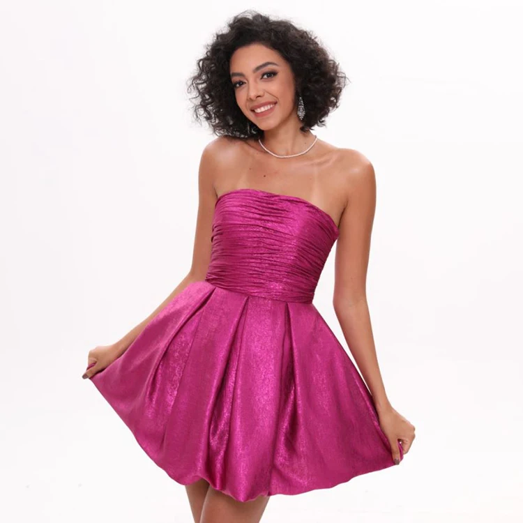 New Sexy Strapless Pleated Ladies Homecoming Mini Dress Evening Cocktail Short Evening Dresses for Woman