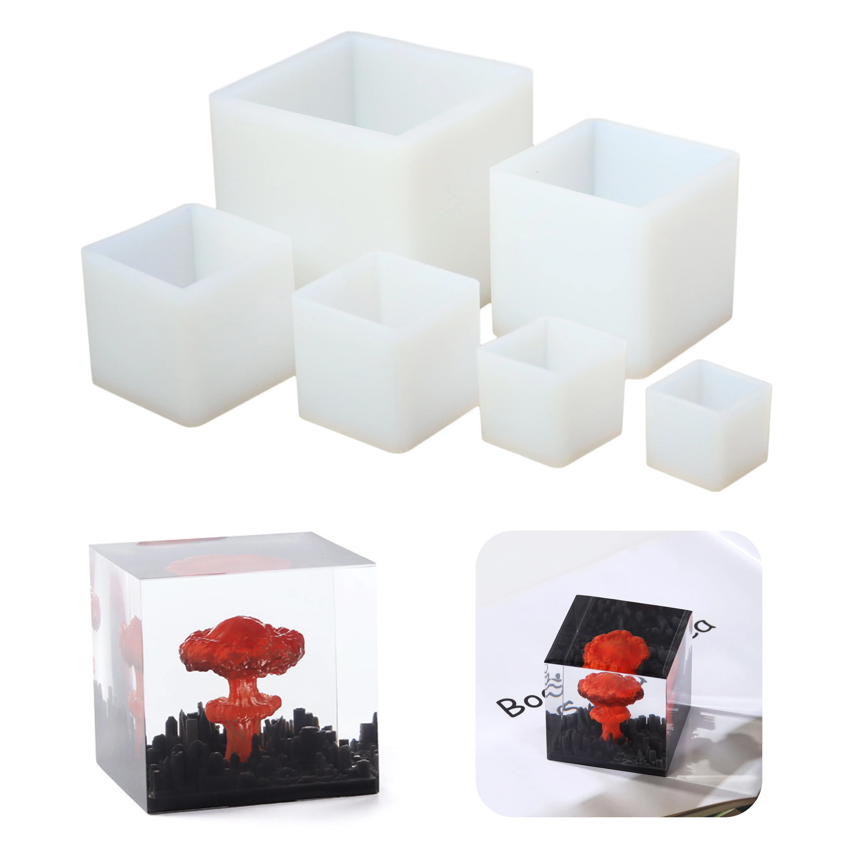 Set of six square sizes of different sizes of silicone molds for making specimens dried flowers decorations set