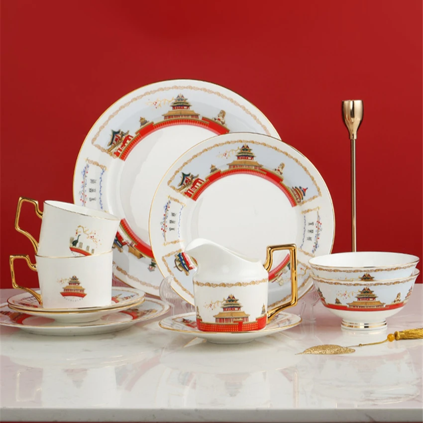 Посуда в китайском стиле, дворец Пномпеня, набор для ужина, керамическое креативное блюдо, фарфоровые десертные тарелки для стейка, тарелки для макаронных изделий, наборы для ресторана