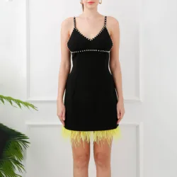 Diamond straps backless slim bandage bodycon feather dress