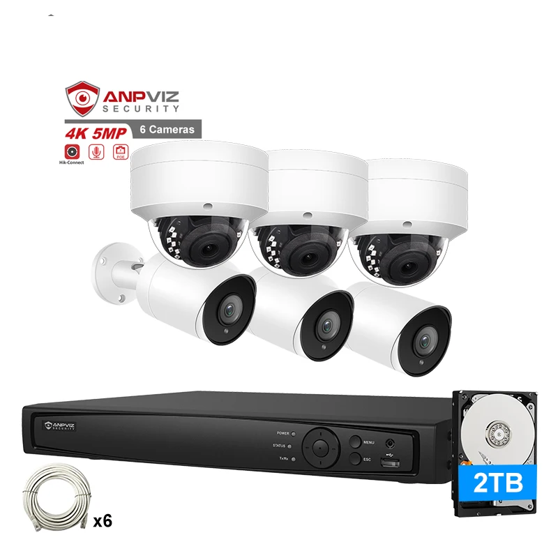 Камера Безопасности Anpviz 4K 8 каналов NVR 2 ТБ HDD для записи 24/7 3 пули и купольных IP-камеры 5 Мп