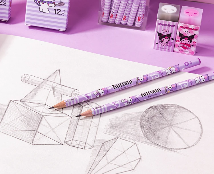 DHF149 New Arrival Wholesale Carton Sanrioed Kuromi Hex Writing Pencil Student HB Exam Sketch Pen Creative Child