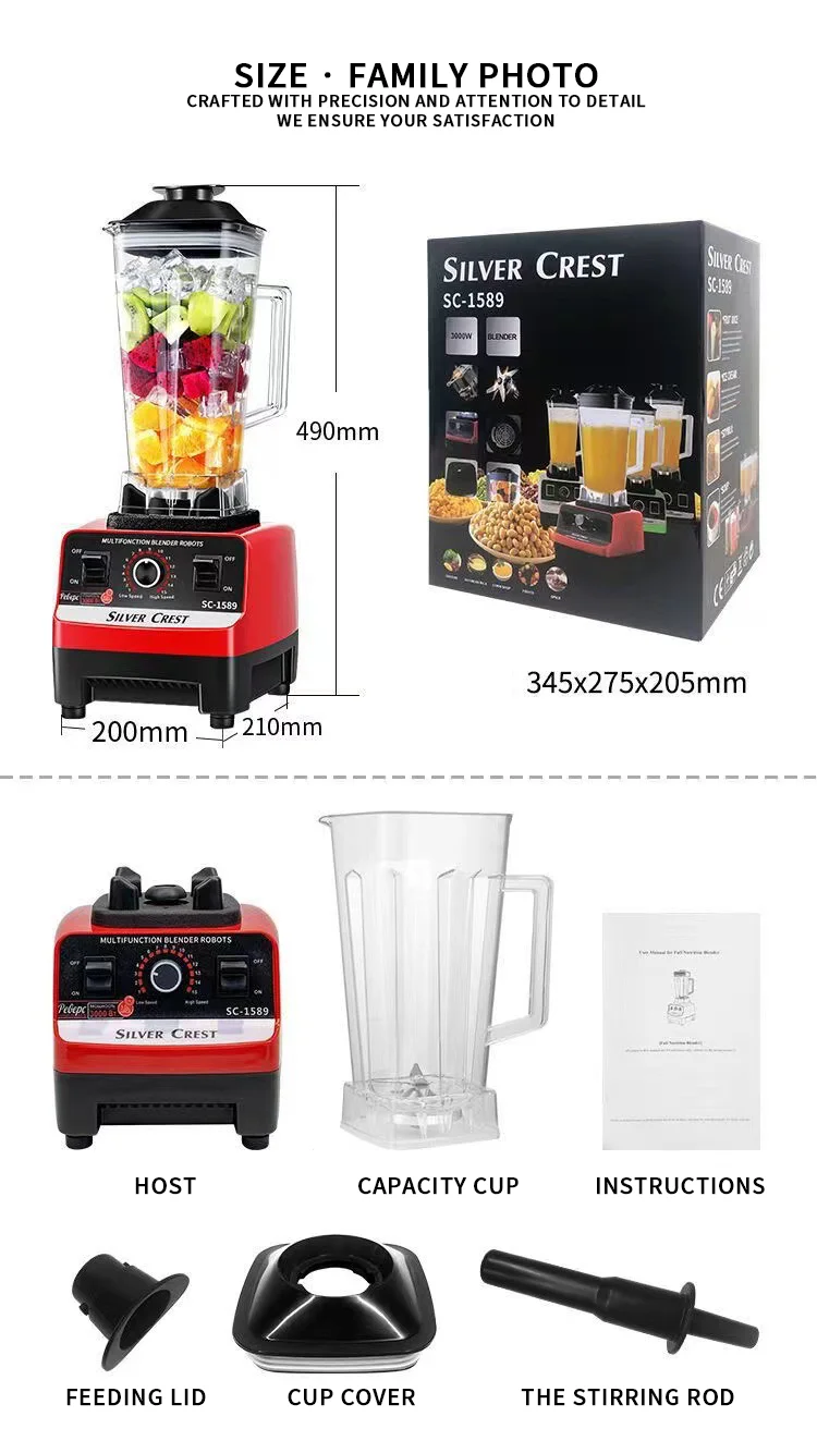 Hot Sale  Kitchen Multifunctional 4500W 2 in 1 and Juicer Mixer Silver Crown Electric mixer with variety of different plugs