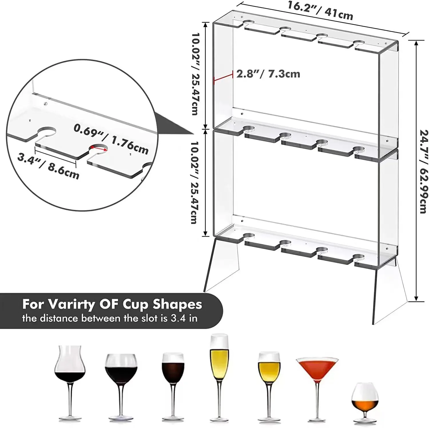 Luxury Wedding Custom Champagne Wall Glass Holder Acrylic Prosecco Wall Mounted Acrylic Champagne Display Rack Stand Wall