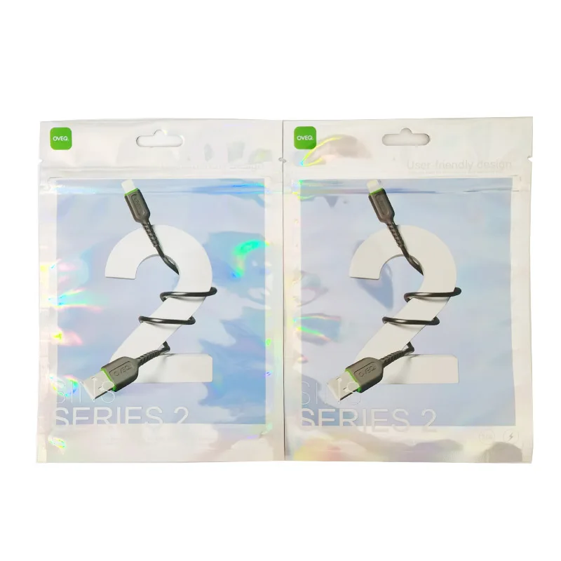 Custom Logo Resealable Plastic Mylar Hologram Data Cable Packaging Bags