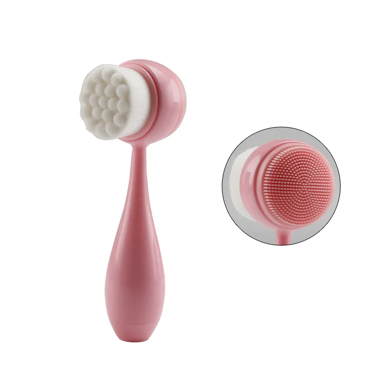 Custom double heads standing face cleaning brush with silicone massage head facial cleaning brush
