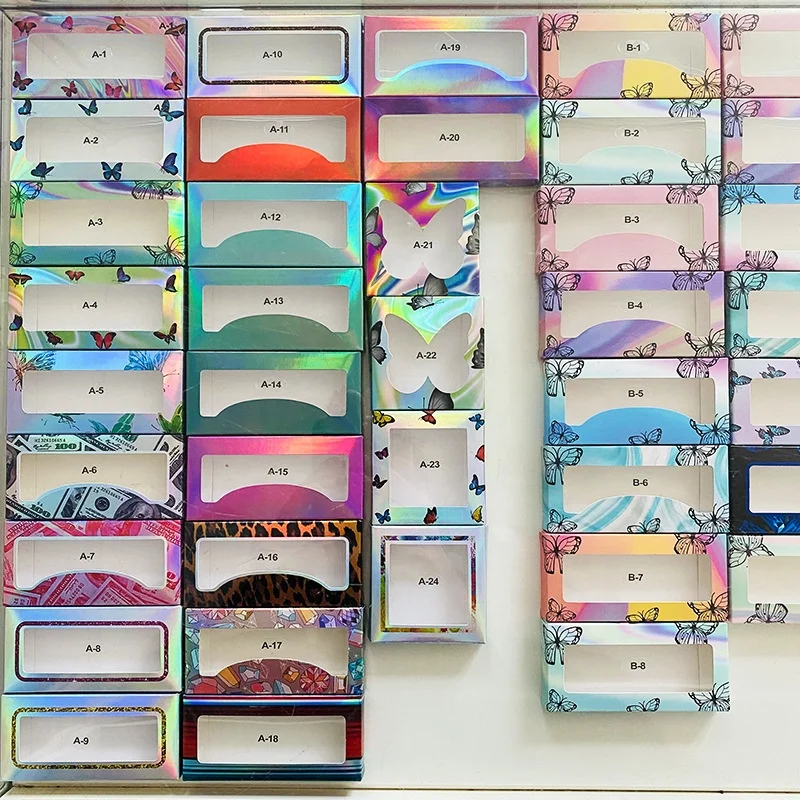 Stock empty custom logo lashes box fold sleeve paper card eyelash packaging eyelash boxes with window