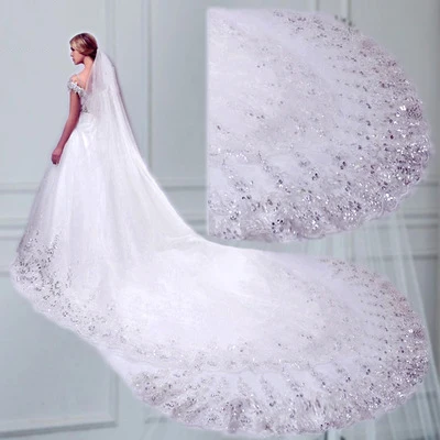Hot Selling Wide Tail Wedding Dress Single Layer Sequin Lace Party Bridal Wedding Veil
