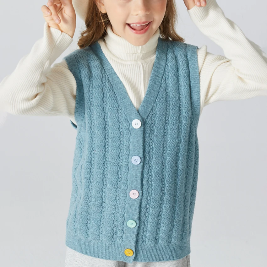 
Autumn and winter girls cardigan v-neck sleeveless wool knit vest 