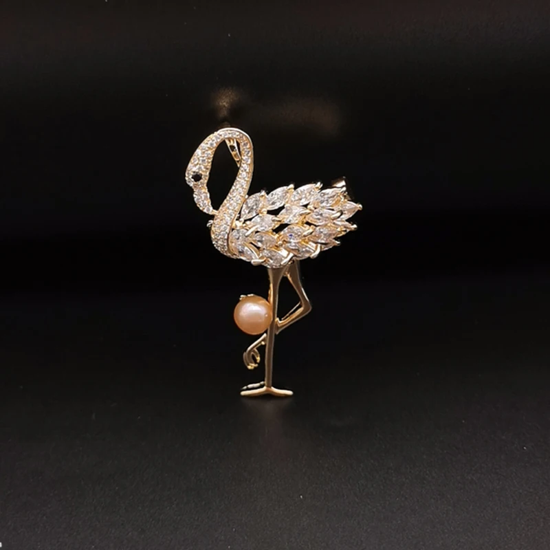 Stylish luxury zircon pearls flamingo brooch charm brooches pendant cc pin brooch