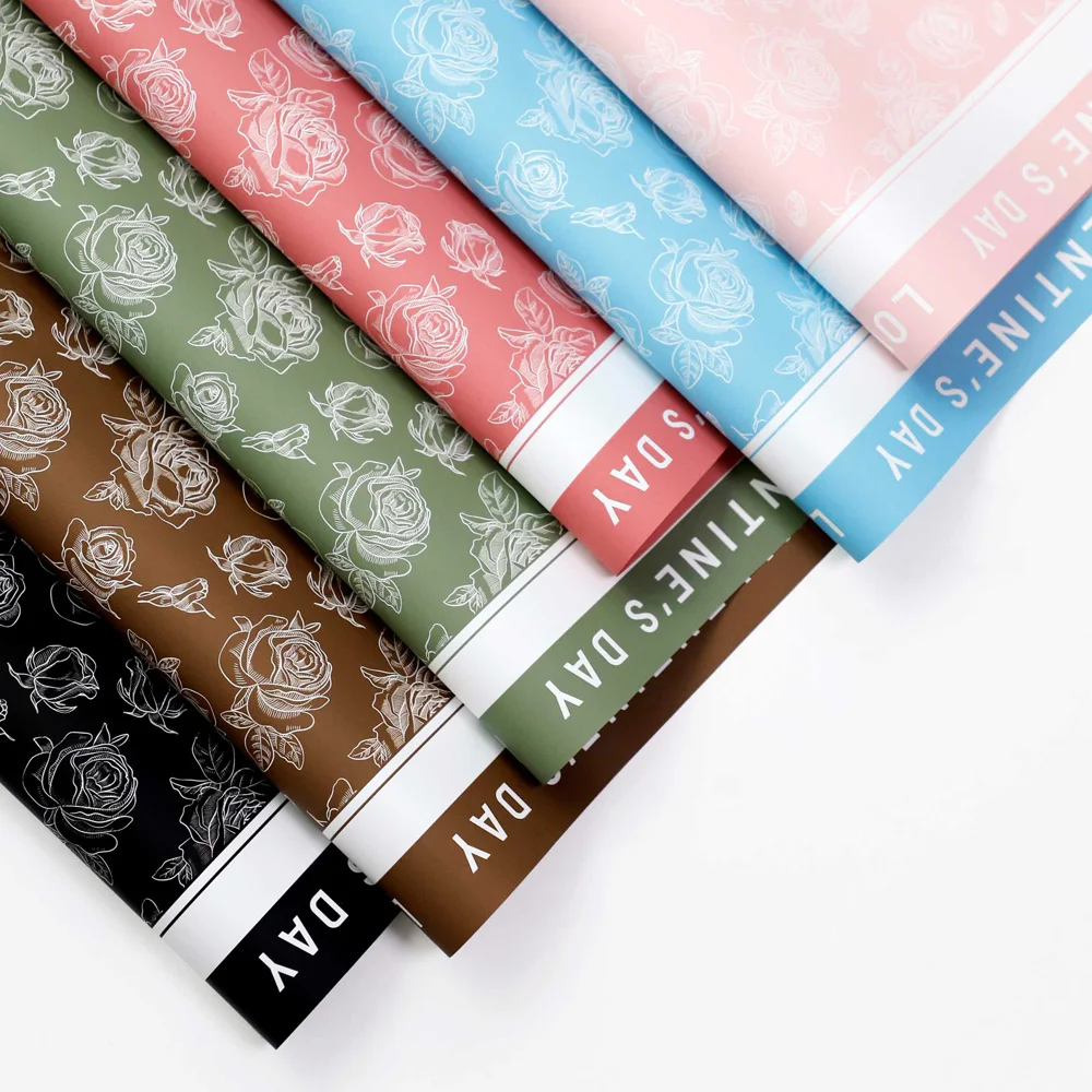 New Design Luxury Double Side Color Wrapping Paper Matte Rose Printed Wrapping Paper For Flower