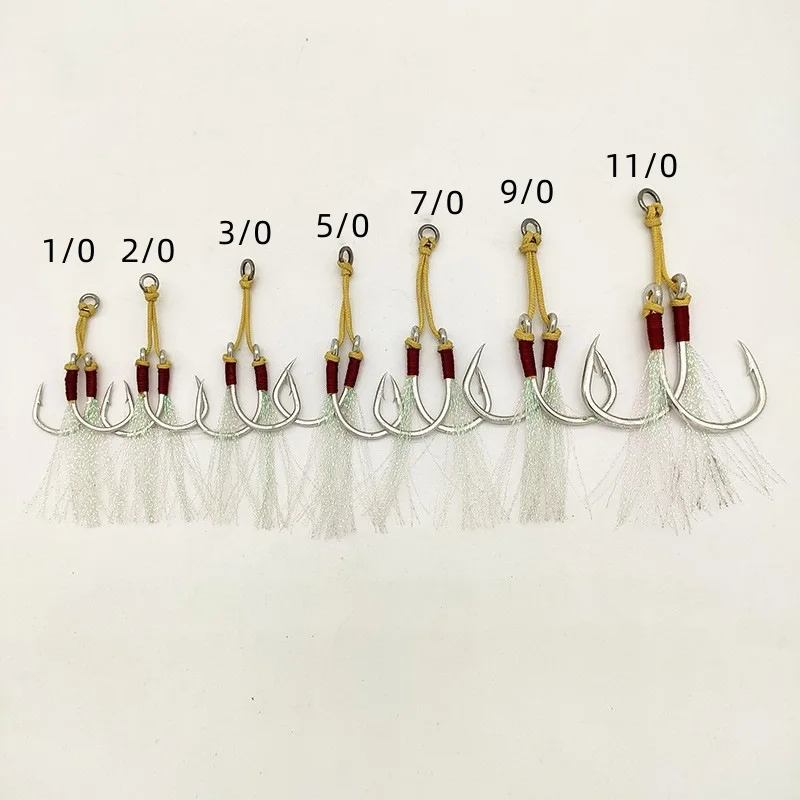 Wholesale 1/0 7/0 11/0 saltwater double fishing jig hook solid ring metal jig assist hook