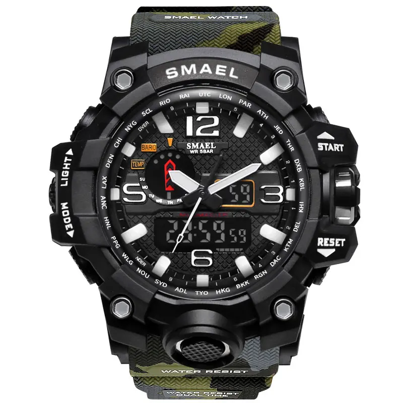 
Smael 1545 custom logo sport wristwatch 5ATM water resistant plastic military camouflage quartz digital wrist watches for men 