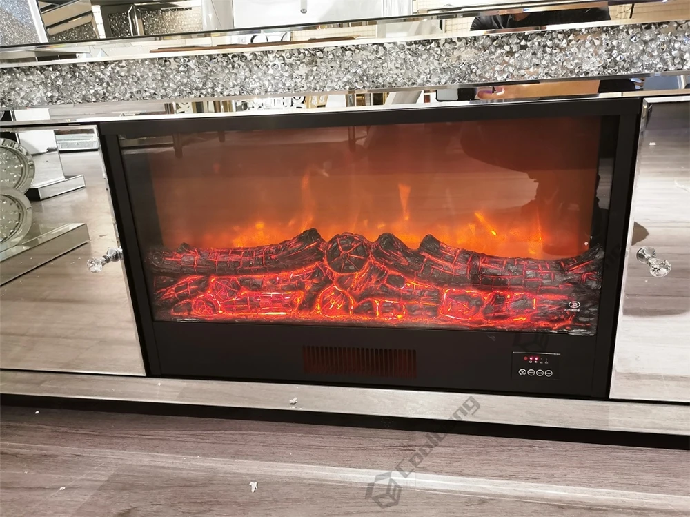 Living Room Crushed Diamond Mirrored TV Stand Cabinet with Electric Fireplace