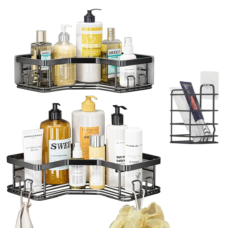 Hot Sell 2 Tier Rustproof 201 304 Stainless Steel Metal Bathroom Storage Holder Shower Caddy Organizer Corner Shelves For Home