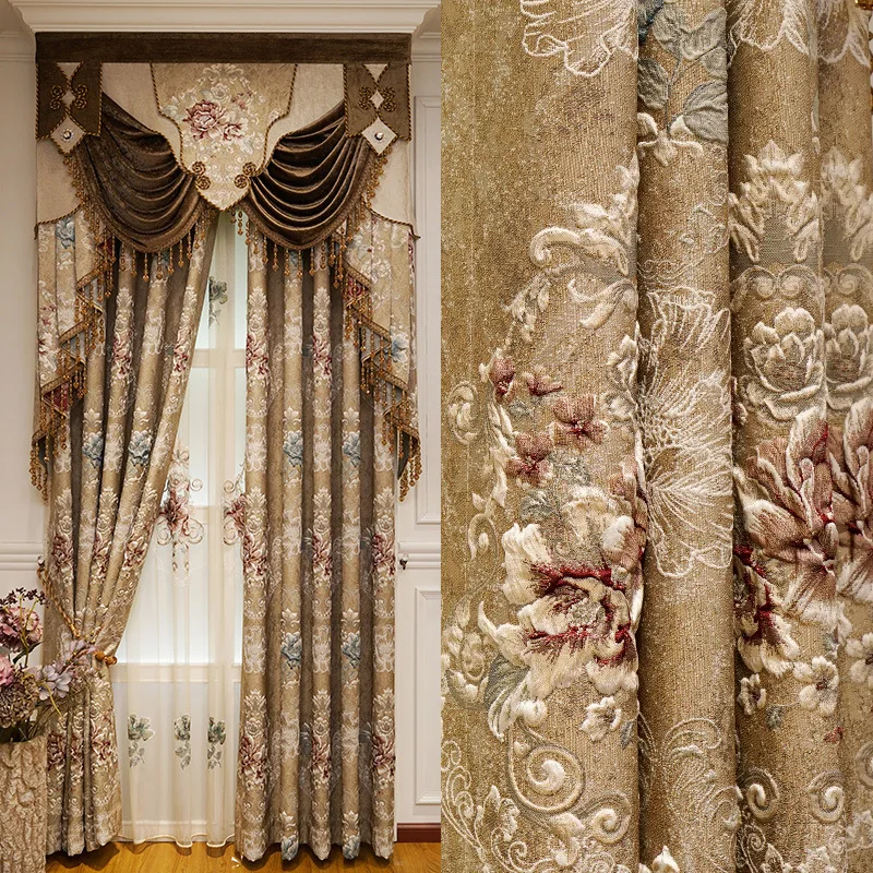 2022 high grade window popular jacquard embossed flower high embroidery fabric blackout luxury curtains for the living room