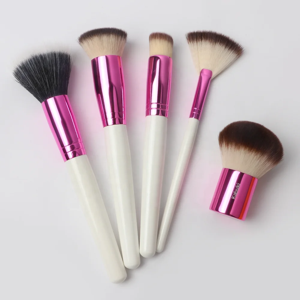 ZH Soft Kabuki Premium High End Blush Customised Wooden Handle Synthetic Hair White Wholesale Professional Custom Makeup Brushes