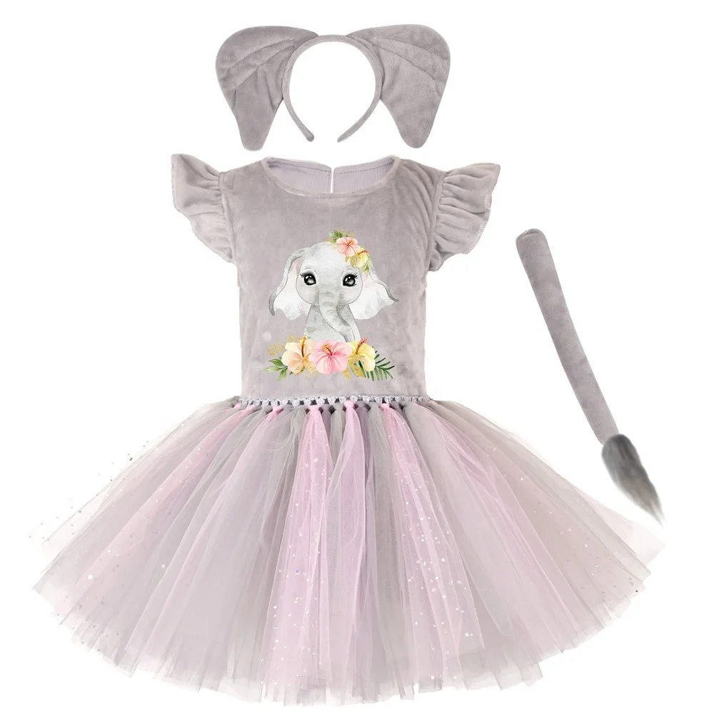 Stage Performance Girls Elephant Cosplay Tutu Dress With Accessories Halloween Party or Carnival Costumes For Kids