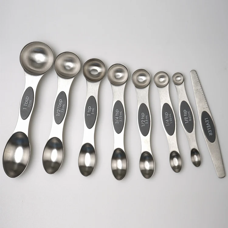 Spring chef gray color collapsible magnetic dual side stainless steel measuring spoon set