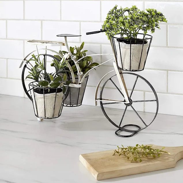Hot Sale Wrought Iron Decorative Garden Bicycle Planters With Flower Pots