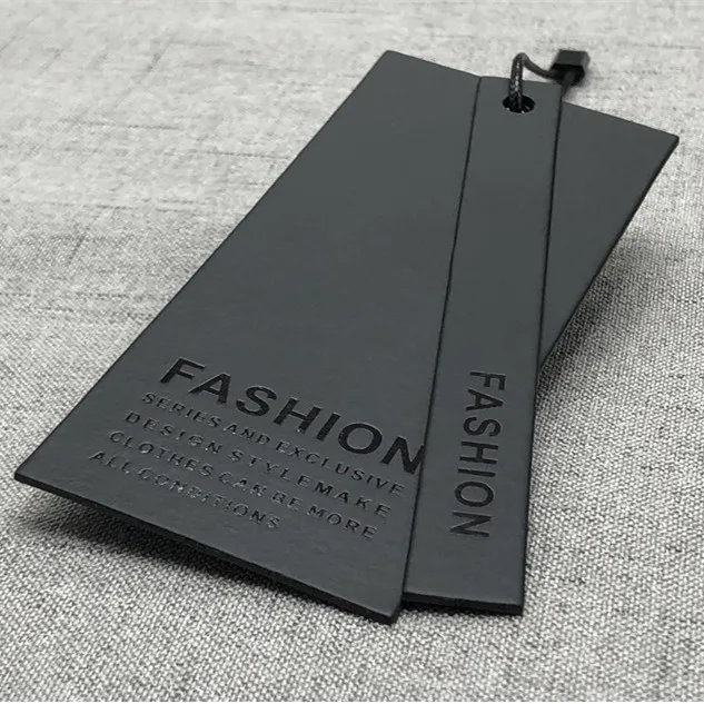 Custom swing tag luxury Garment black UV printed logo name hanging tag recycled paper cardboard hang tags for clothes