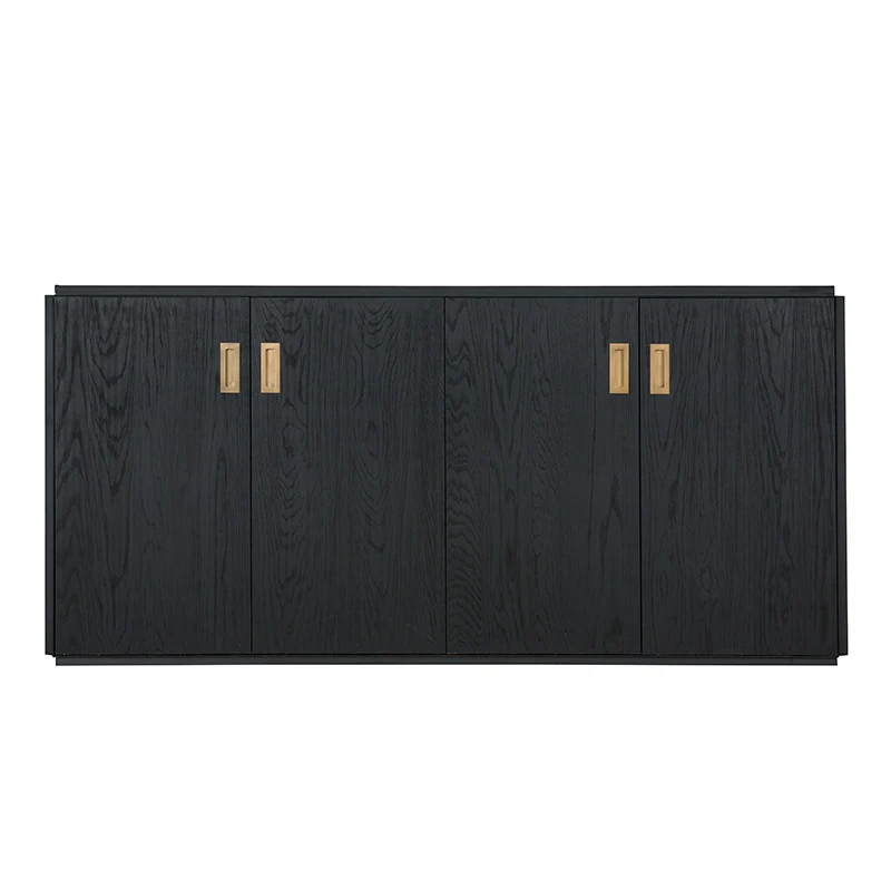 MRS WOODS Simple Design Luxury Oak Wood Black Metal Sideboard And Buffets Cabinet