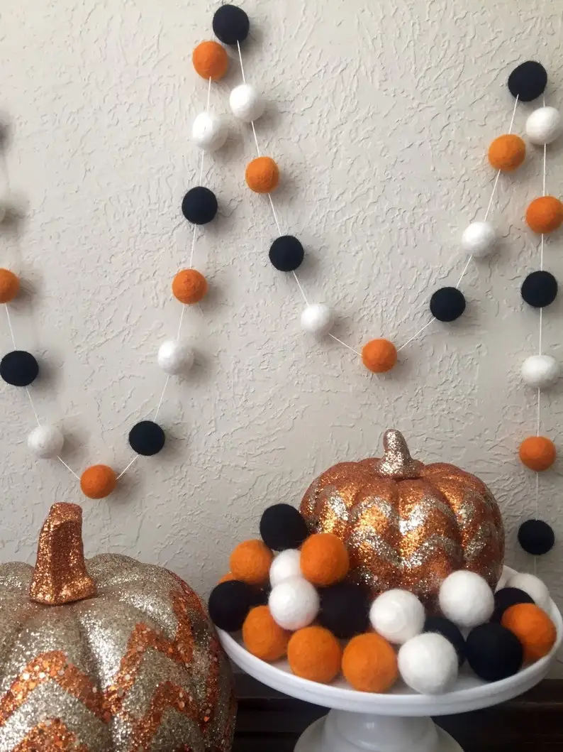 Felt Ball Garland Pom Pom Garland Halloween Party Classroom Party Orange Yellow Felt Balls
