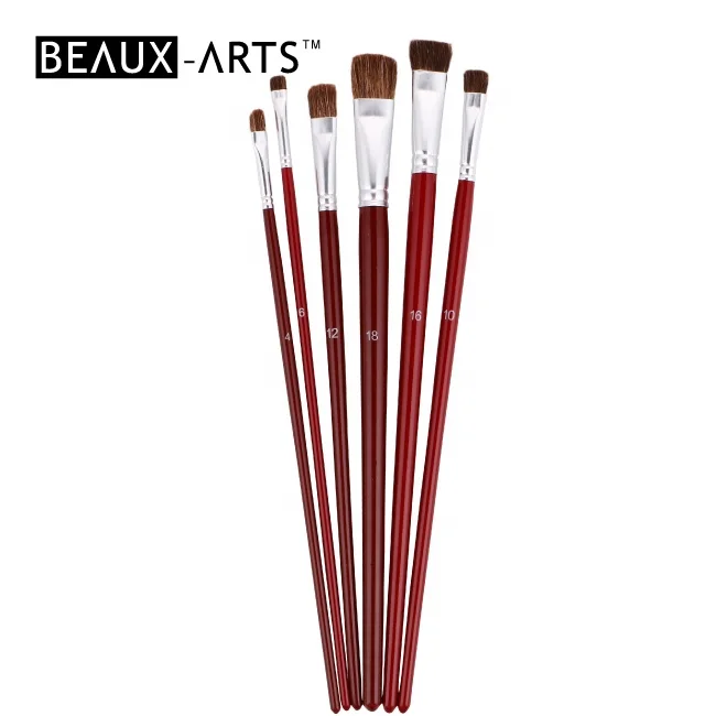 Painting Brush Brown Ox Hair Flat Art Paint Brush Set Paint Brushes Set for Artists