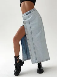 Wholesale Fashion Button  Denim Skirt Retro Long Summer Denim Skirts Girls High Waist Split Jeans Straight Maxi Denim Skirts