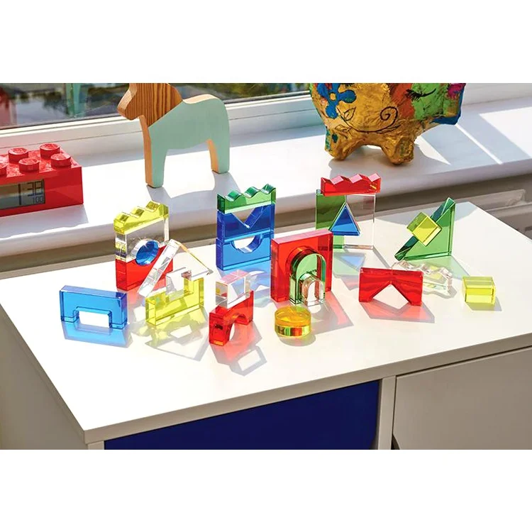 Acrylic Perception Blocks Set Assorted Colors Translucent Manipulatives for Visual Sensory Unit Block Lucite