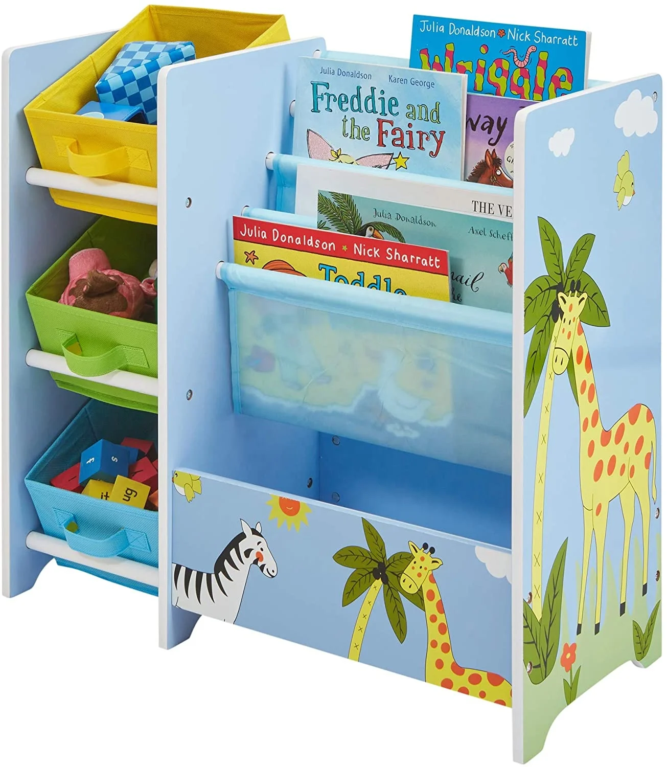 Toffy &Friends WoodenFunctional Kids Multi Bin Toy Organizer Toy Storage Shelf Magazine Shelf