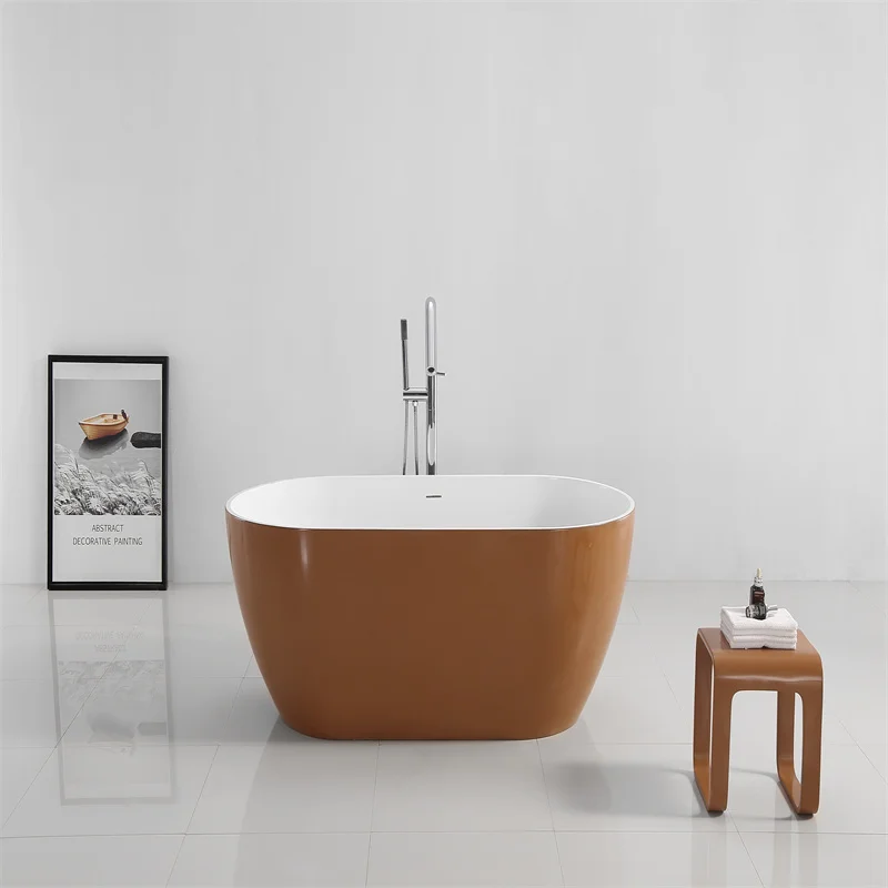 Acrylic deep soak oval stand alone solid surface center drain smooth in various colors/matte adult bathtub