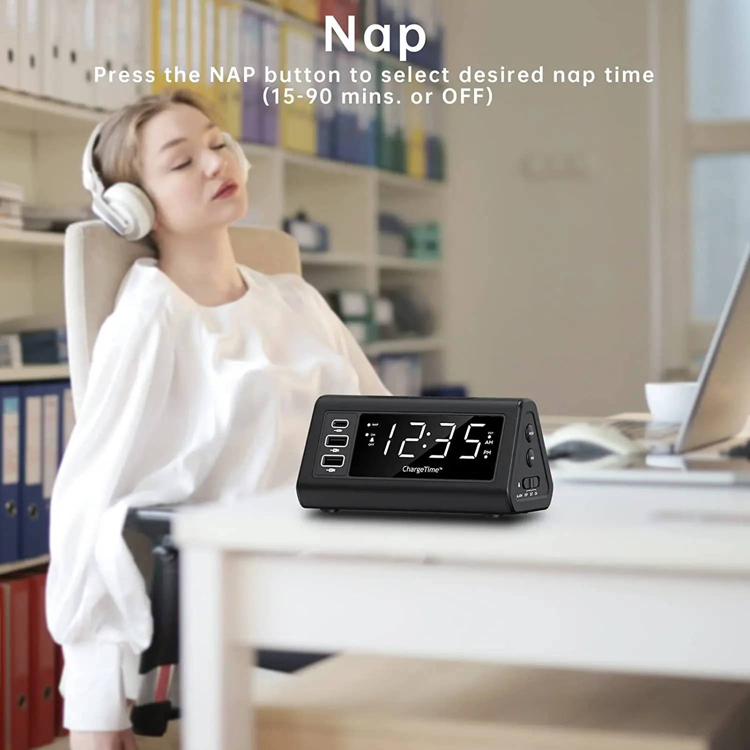 Teleadapt LCD Display Alarm Clock with 3 USB Charging Ports for iPhone iPad Android Devices Loud Digital Alarm Clock