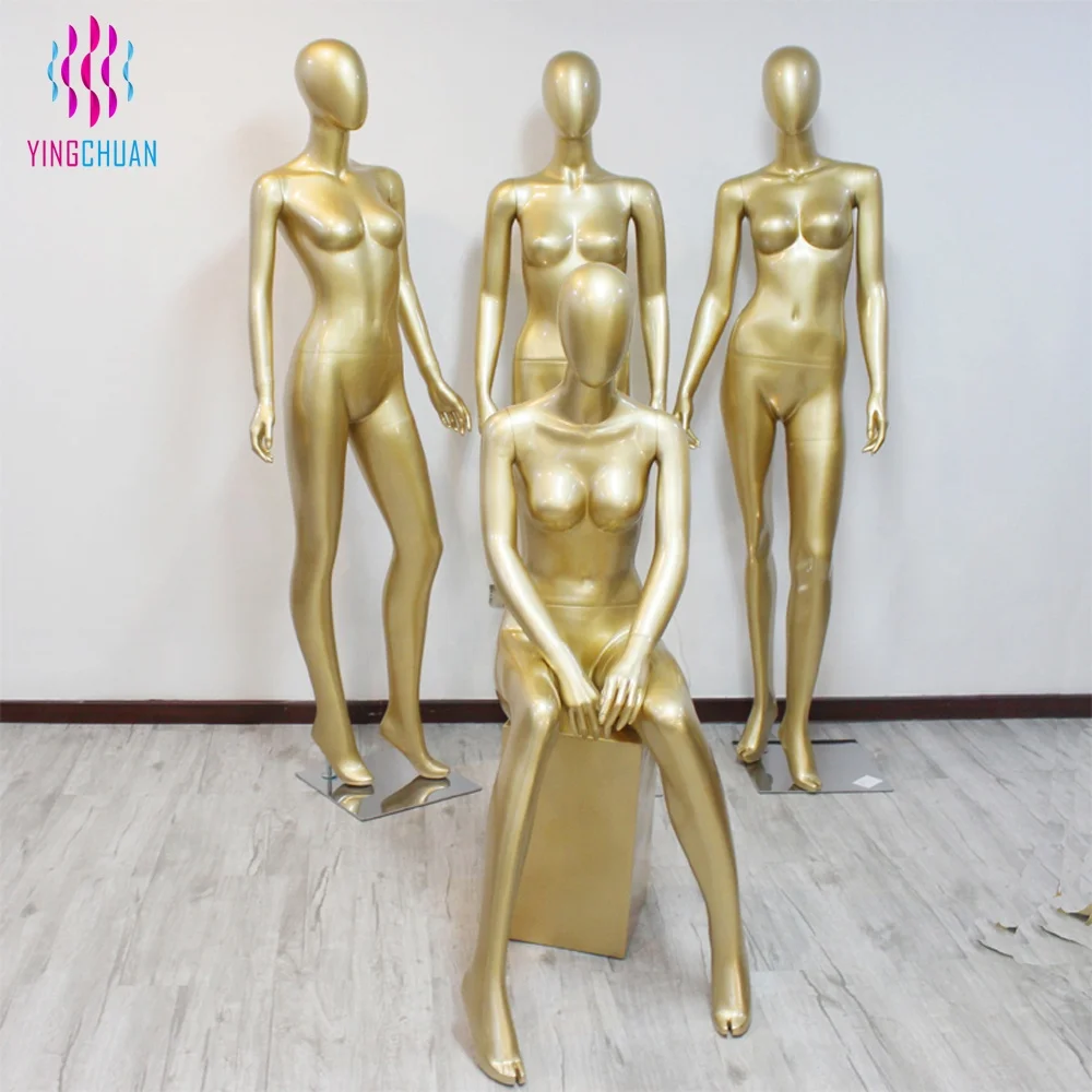 High quality fiberglass display female gold mannequin