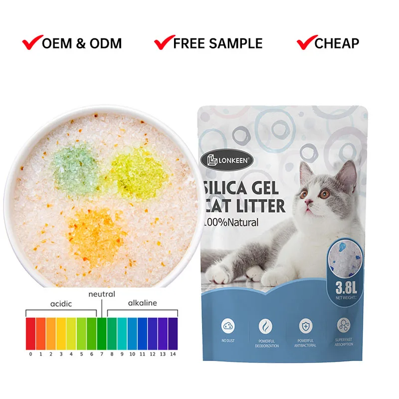 Eco-friendly Highly Absorbent health care monitoring indicator Silica Gel cat litter PH indicator Crystal Cat Litter sand