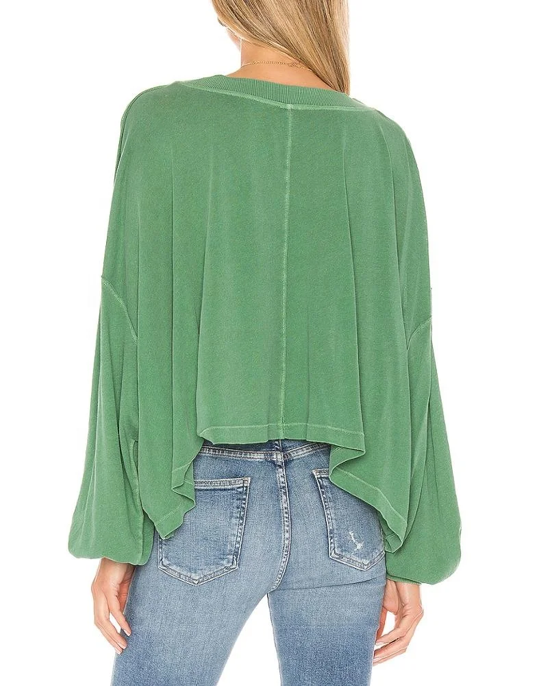 custom ladies causal top v neck drop shoulder women long sleeve loose thick cotton t shirt