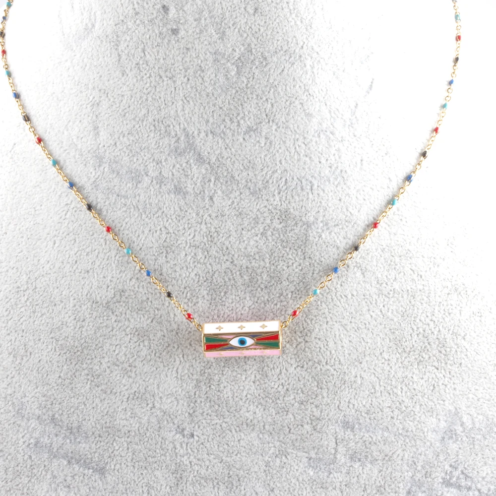 Boho Fashion Jewelry Necklace Pendant Trendy Turkish Enamel Neck Chain Evil Eyes Necklace for Women