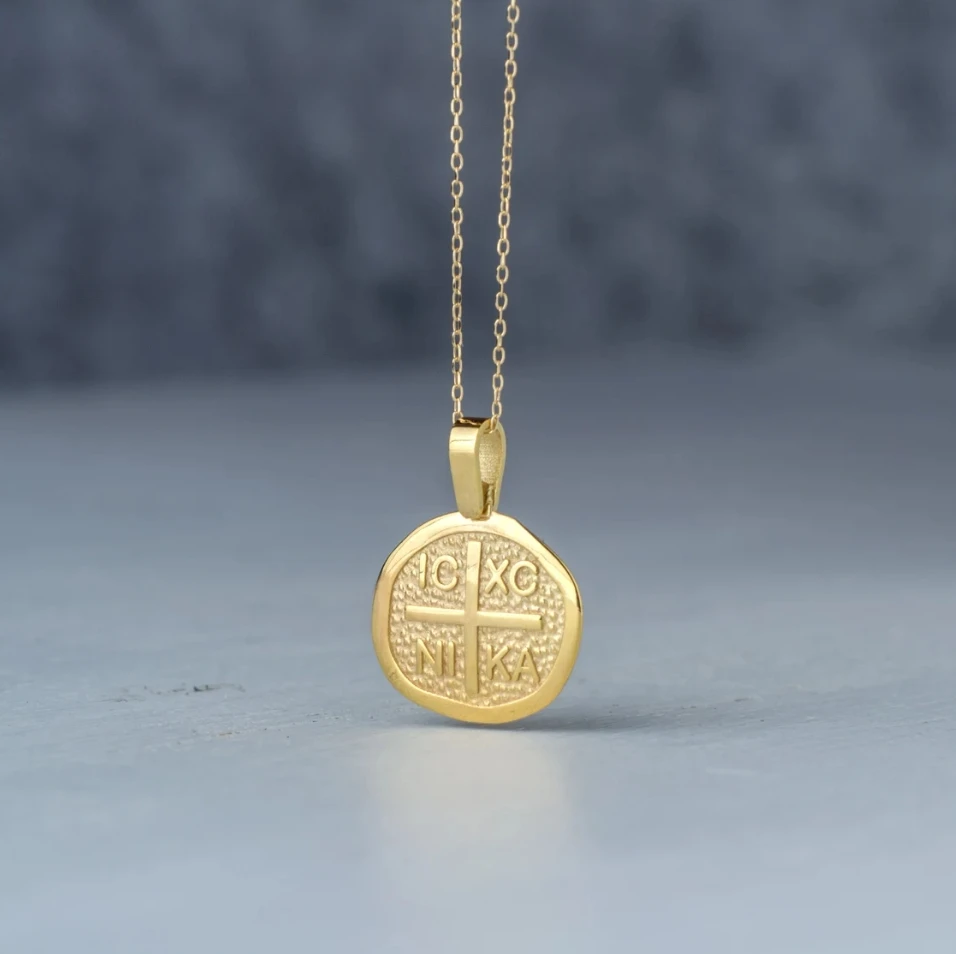 New Design Stainles Steel 18k Gold Plated Constantine Coin Pendant Modern Byzantine Cross Icxc Nika Necklace