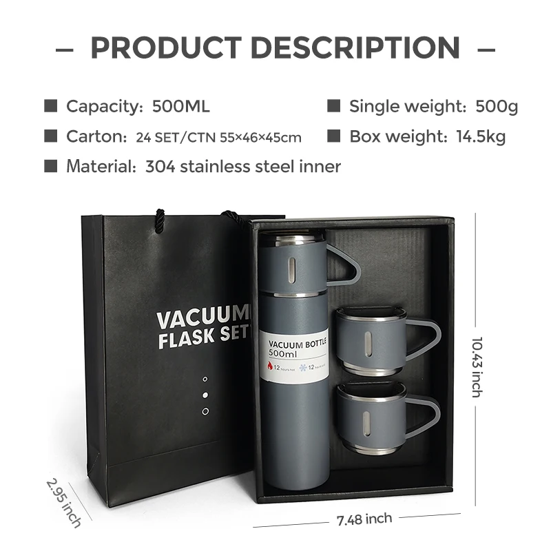 Amazon Hot Sale 500ml Corporate Business Stainless Steel Vacuum Flask Thermos Mug Gift Set