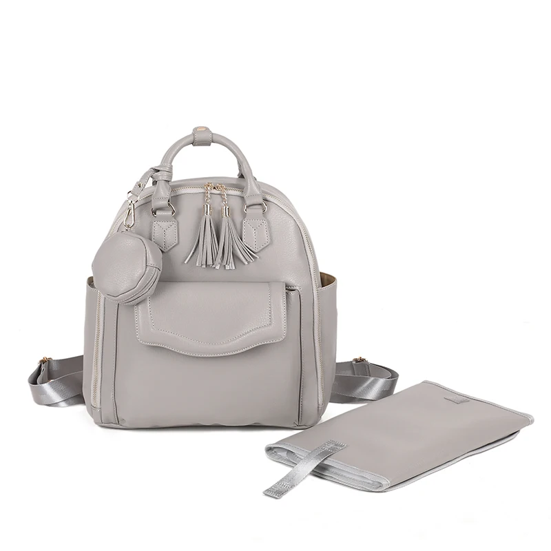 Faux leather top handle baby Travel diaper handbag, baby maternity nappy bag with changing pad and pracifier pouch