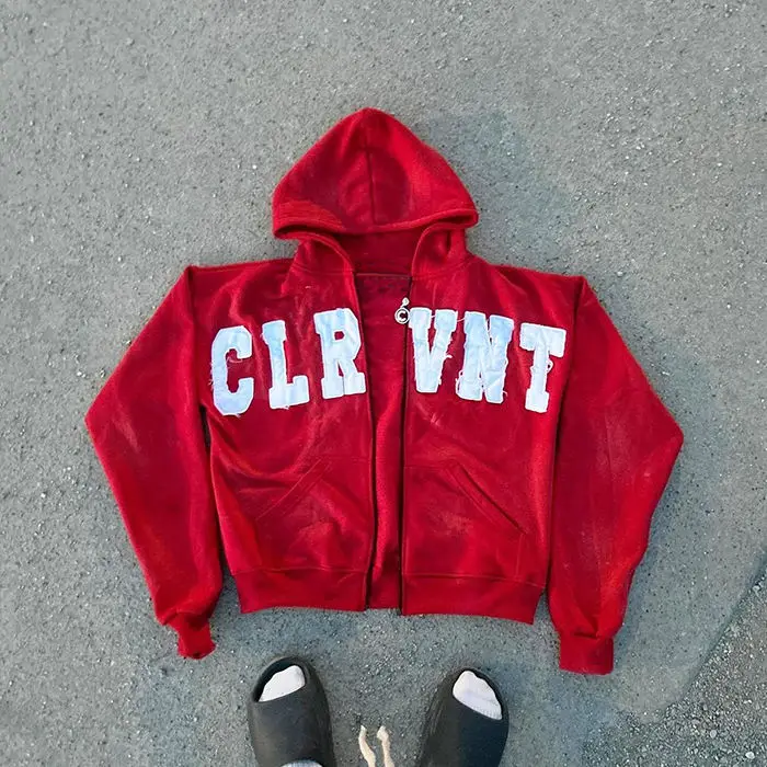 High Quality Heavyweight Cotton French Terry Custom Zip Up Distressed Acid Washed Sun Fade Men Vintage Hoodie