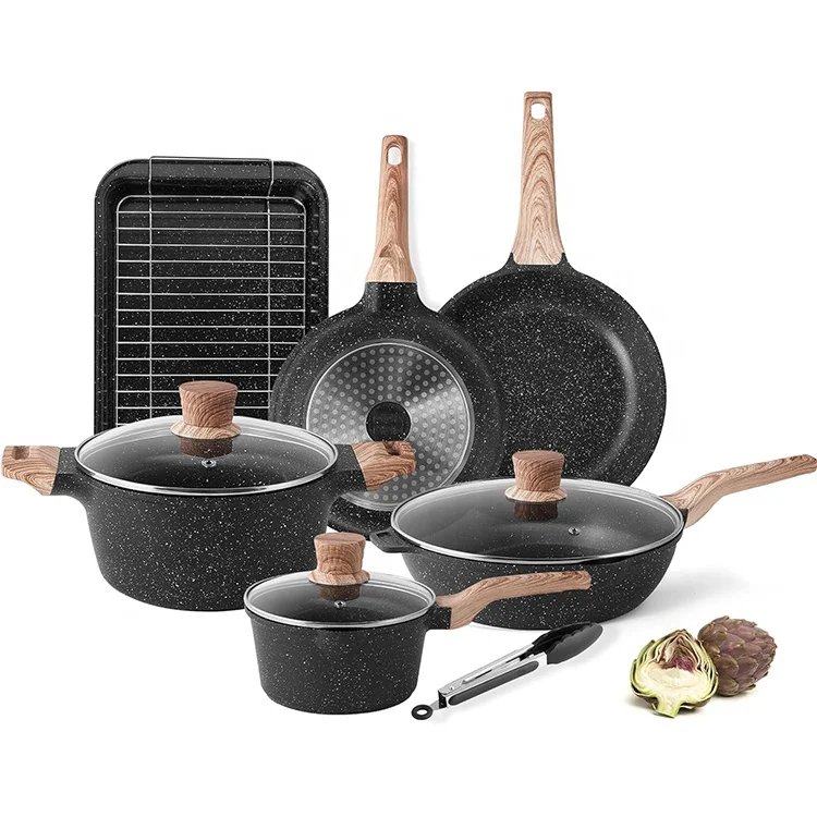 Pots And Pans Set - Nonstick Granite Stone Cookware Sets, Induction Frying Pans For Cooking