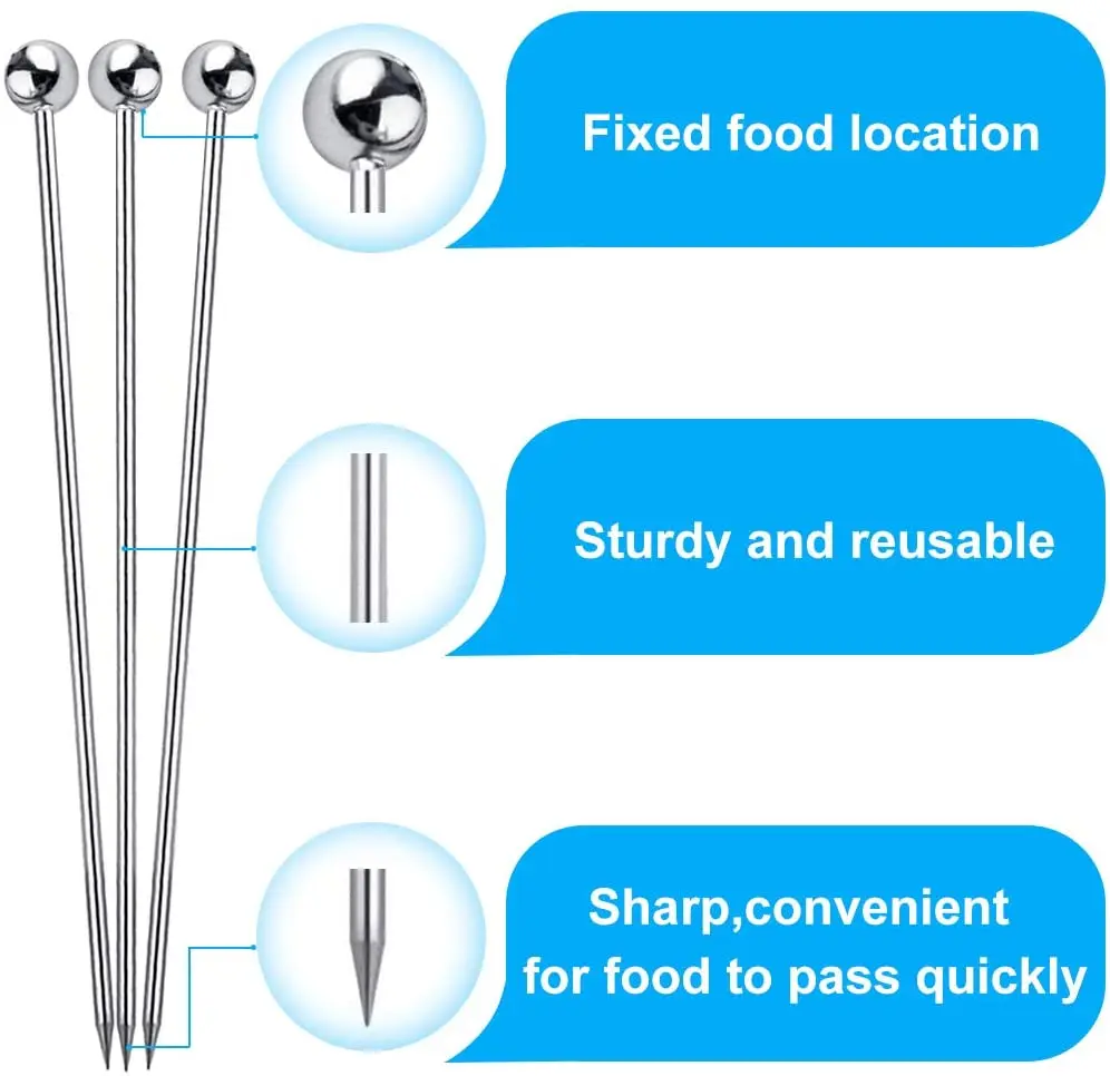 Stainless Steel Cocktail Picks for Drinks Fruit, Metal Martini eusable Cocktail Skewers for Olives Appetizers Fruit
