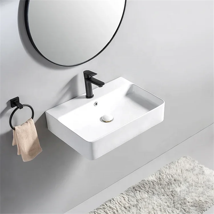 New arrival hanging rectangle porcelain lavabo ceramic wash basin wall mounted sink for bathroom